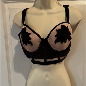 Victoria's Secret 36C/D Black velvet and nude mesh long line Bra